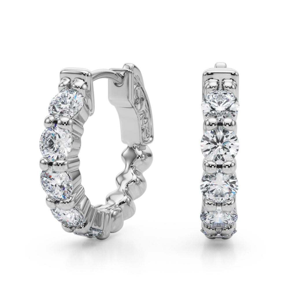 Single Row Diamond Hoop Earrings with 1.6 Carat Total Weight