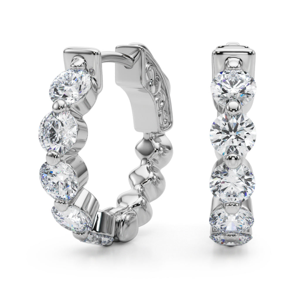 Single Row Diamond Hoop Earrings with 1 Carat Total Weight