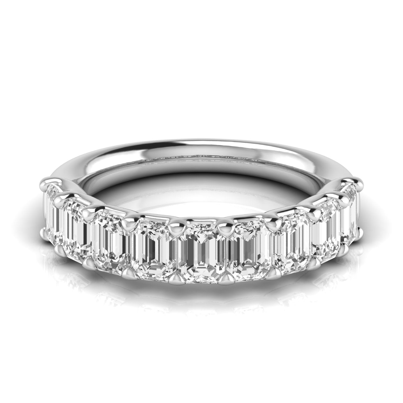 Half Spread Emerald and Diamond Wedding Band with 3 Carat Total Weight, SI1-SI2 G-H Diamonds