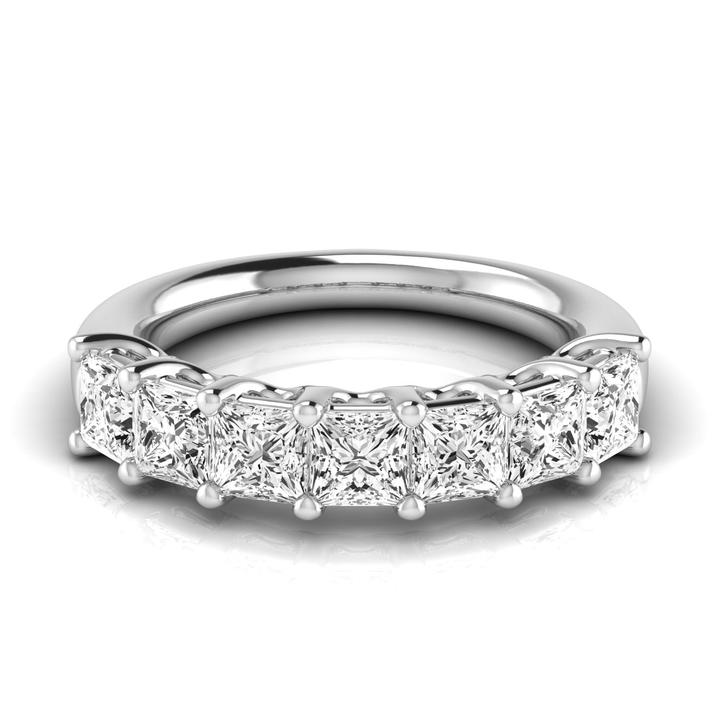 Half Carat Spread Princess Cut Diamond Wedding Band, 3.5 Carat Total Weight, SI1-SI2 G-H Quality