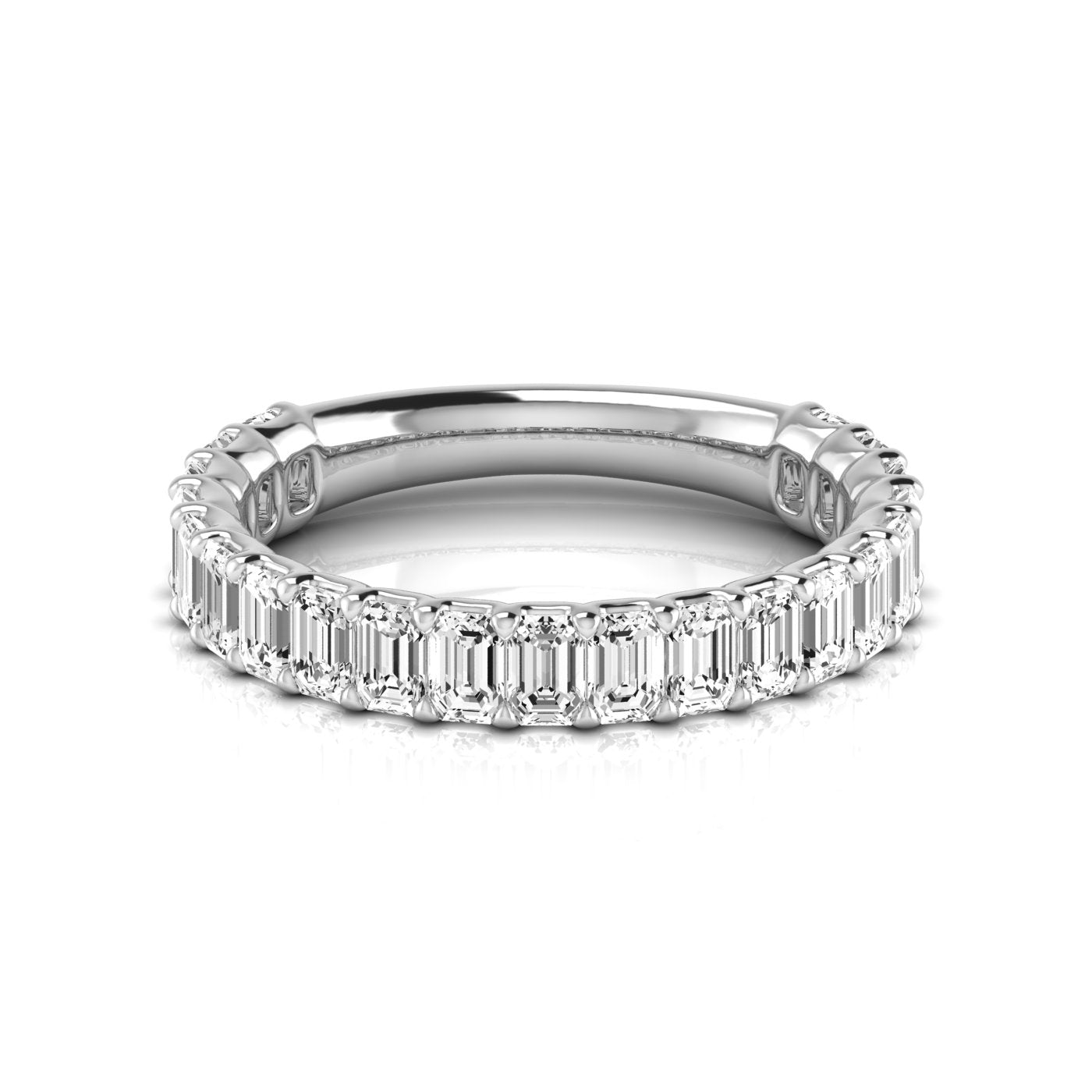 Three Quarter Carat Total Weight Emerald and Diamond Wedding Band in White Gold