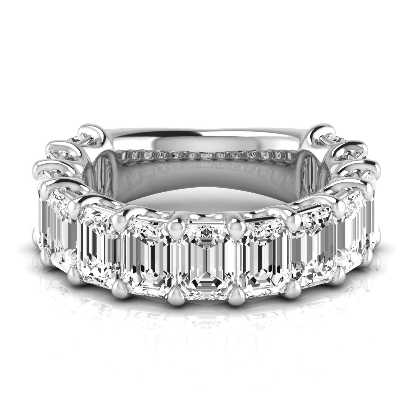 Three-Fourth Carat Emerald and Diamond Eternity Wedding Band with 6.5 Carat Total Weight