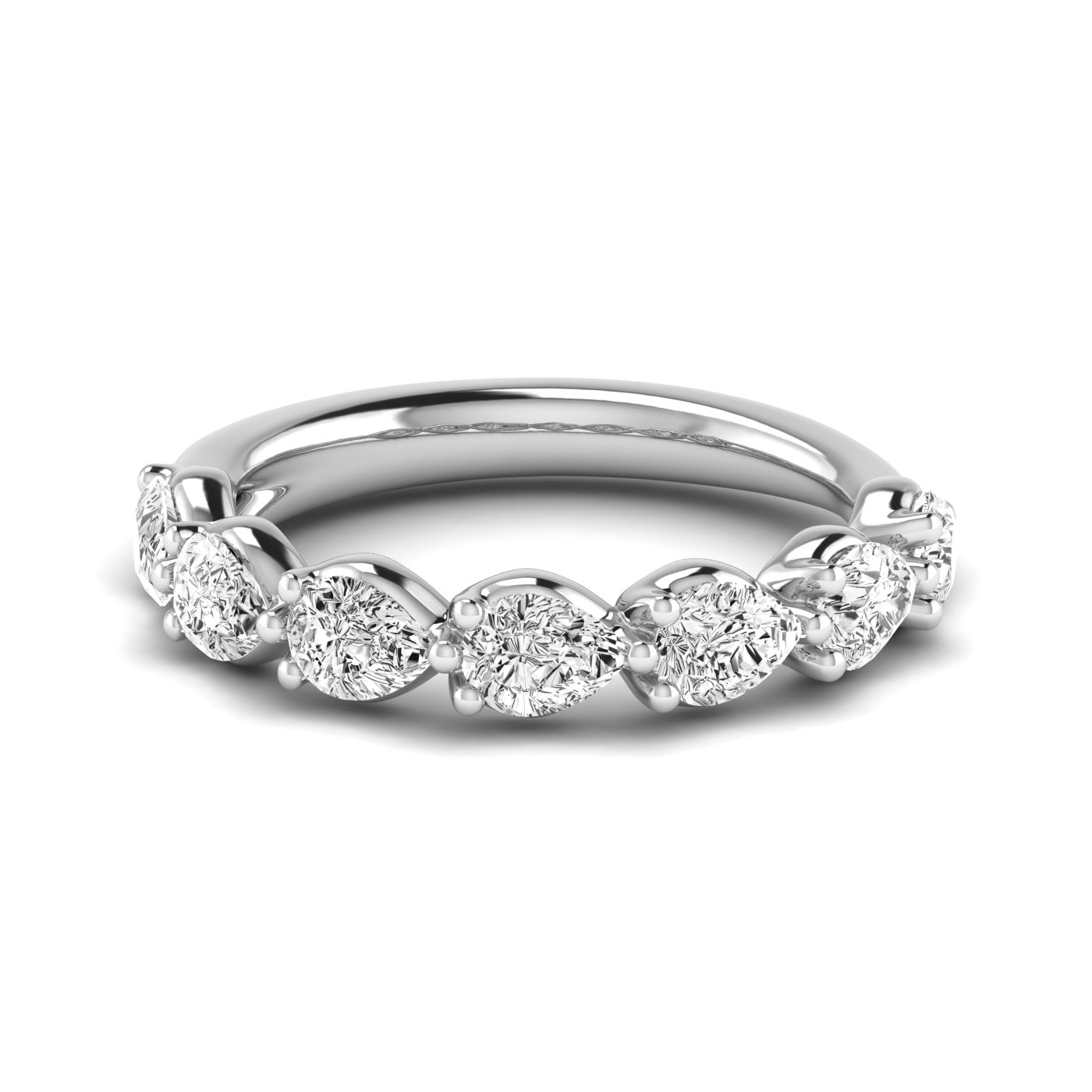 Half Carat Total Weight Pear Diamond Wedding Band in White Gold