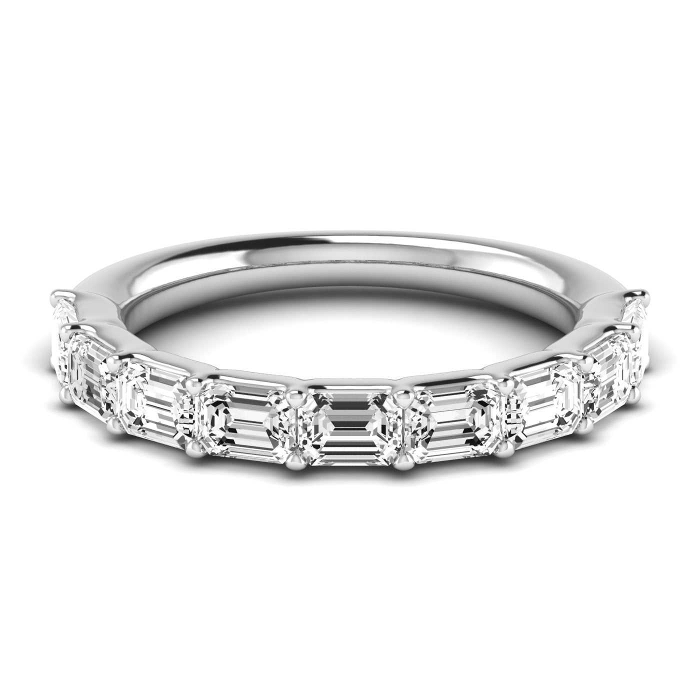 Half Carat Total Weight Emerald and Diamond Channel-Set Wedding Band in White Gold