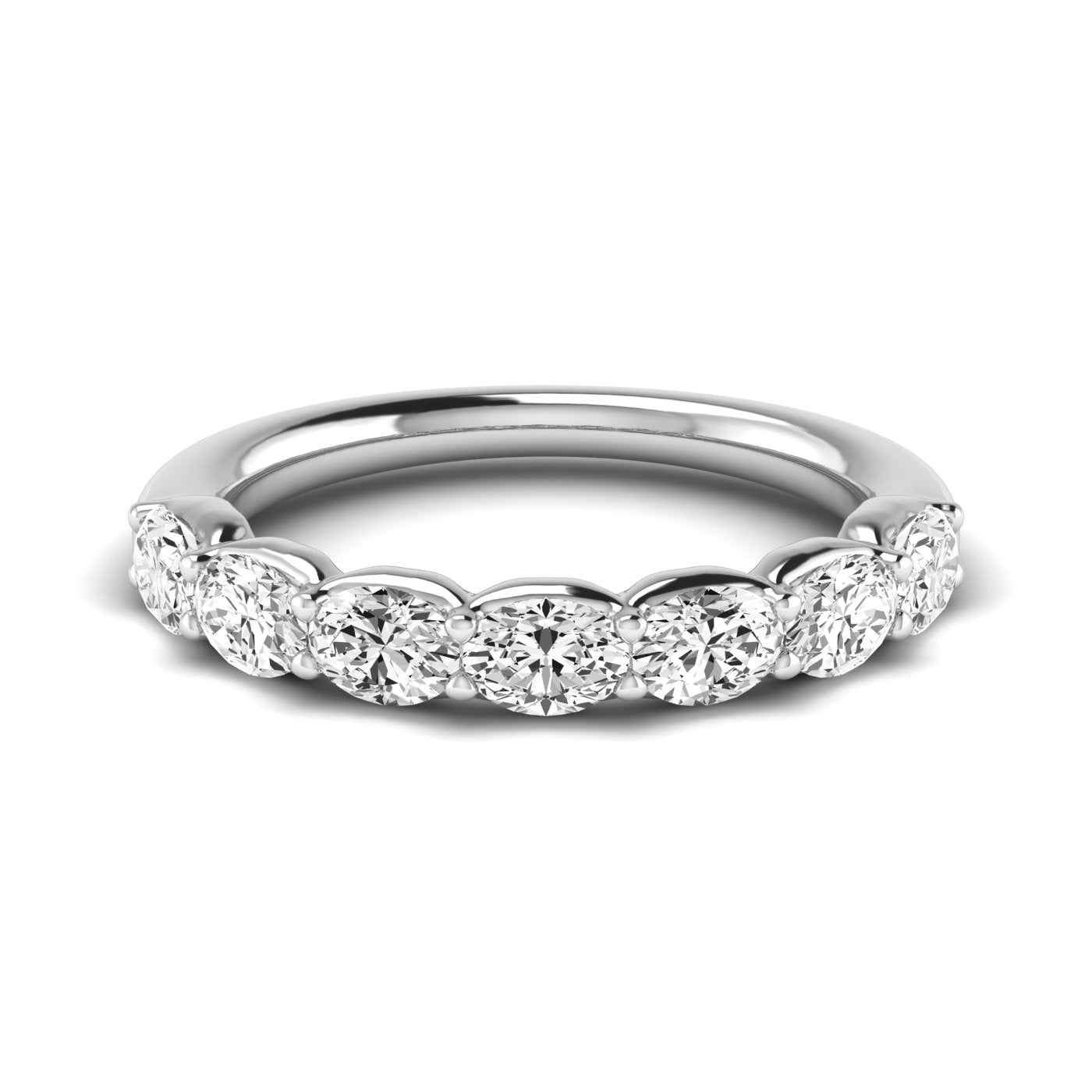 Half Carat Total Weight Oval Diamond Wedding Band in White Gold with SI1-SI2 G-H Diamonds