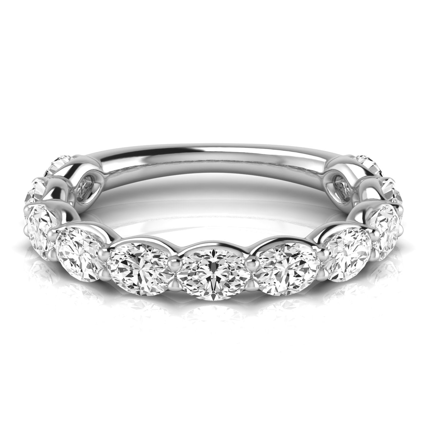 Three Quarter Carat Total Weight Oval Diamond Wedding Band in White Gold