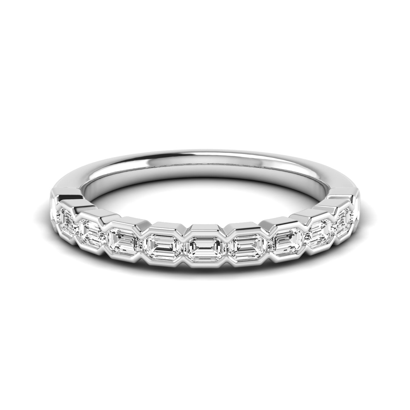 Half Carat Total Weight Emerald and Diamond Wedding Band in White Gold
