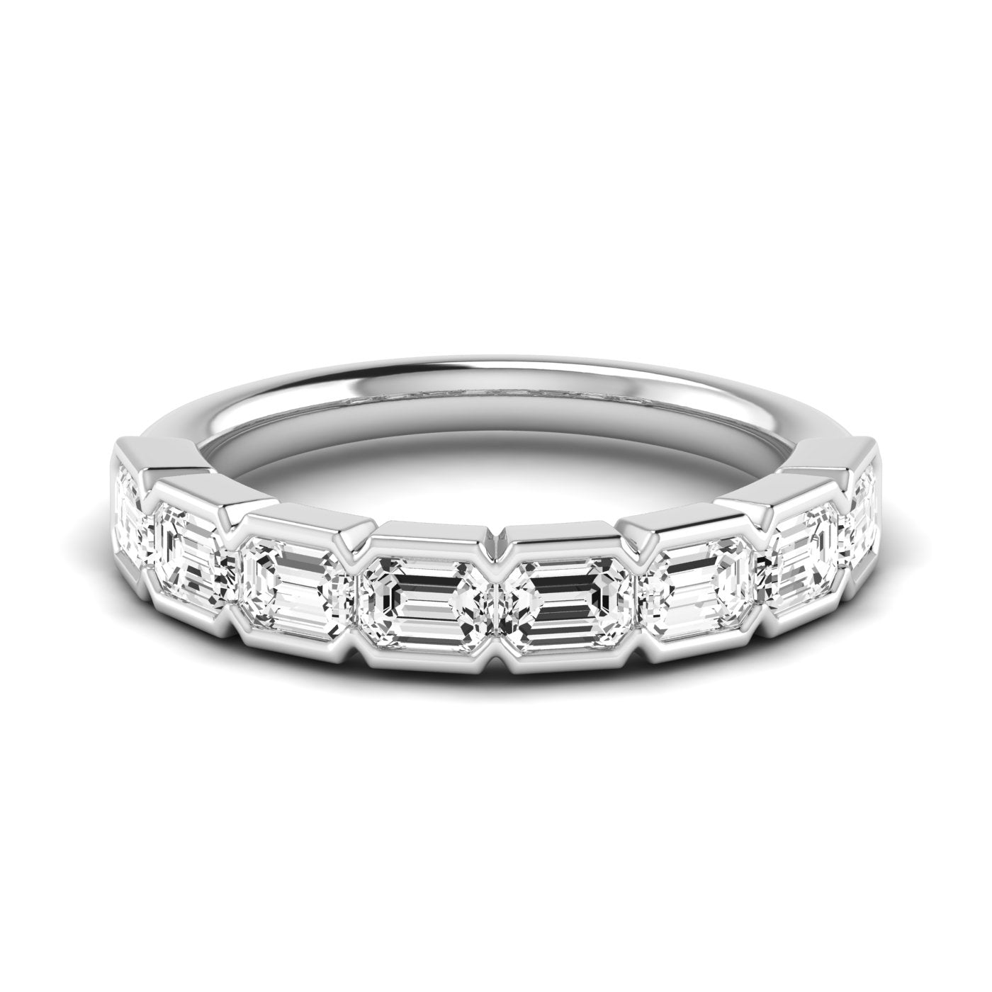 Emerald and Diamond Half Spread Wedding Band with 2 Carat Total Weight