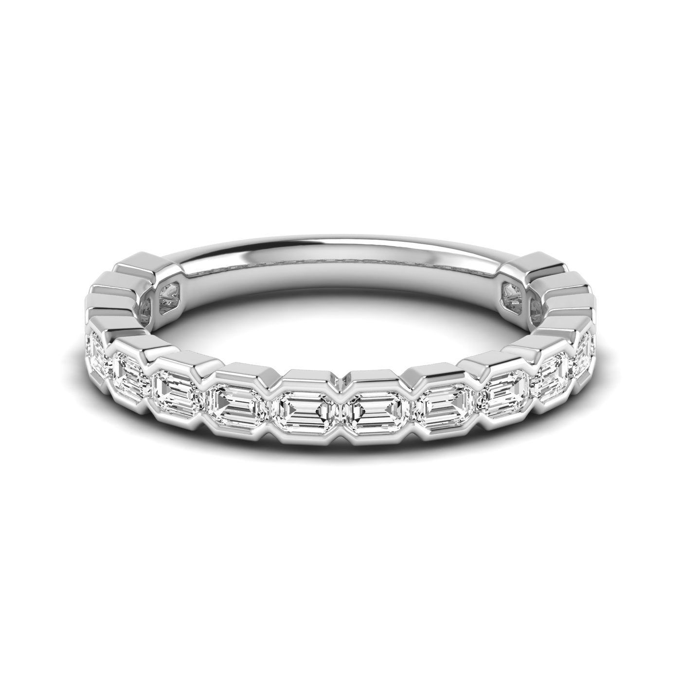 Three Quarter Carat Emerald and Diamond Wedding Band with 1.44 Carat Total Weight