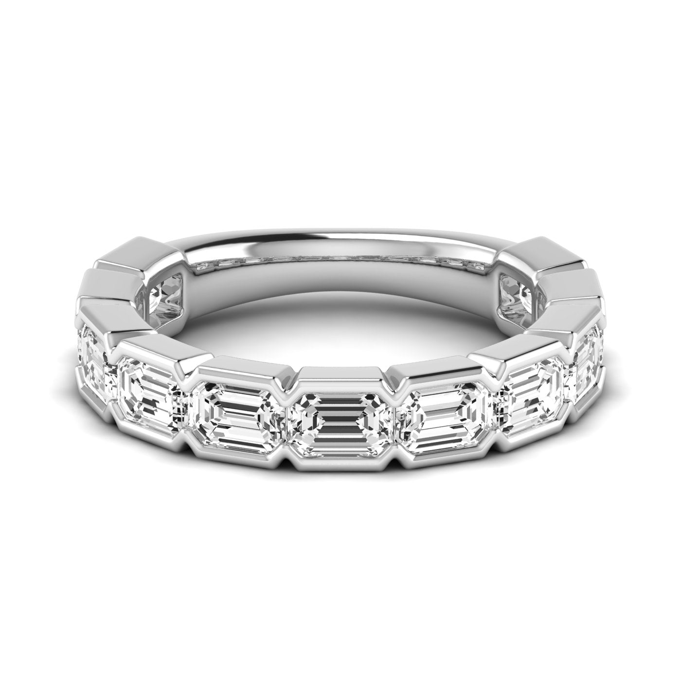Three-Quarters Carat Total Weight Emerald Cut Diamond Wedding Band in White Gold