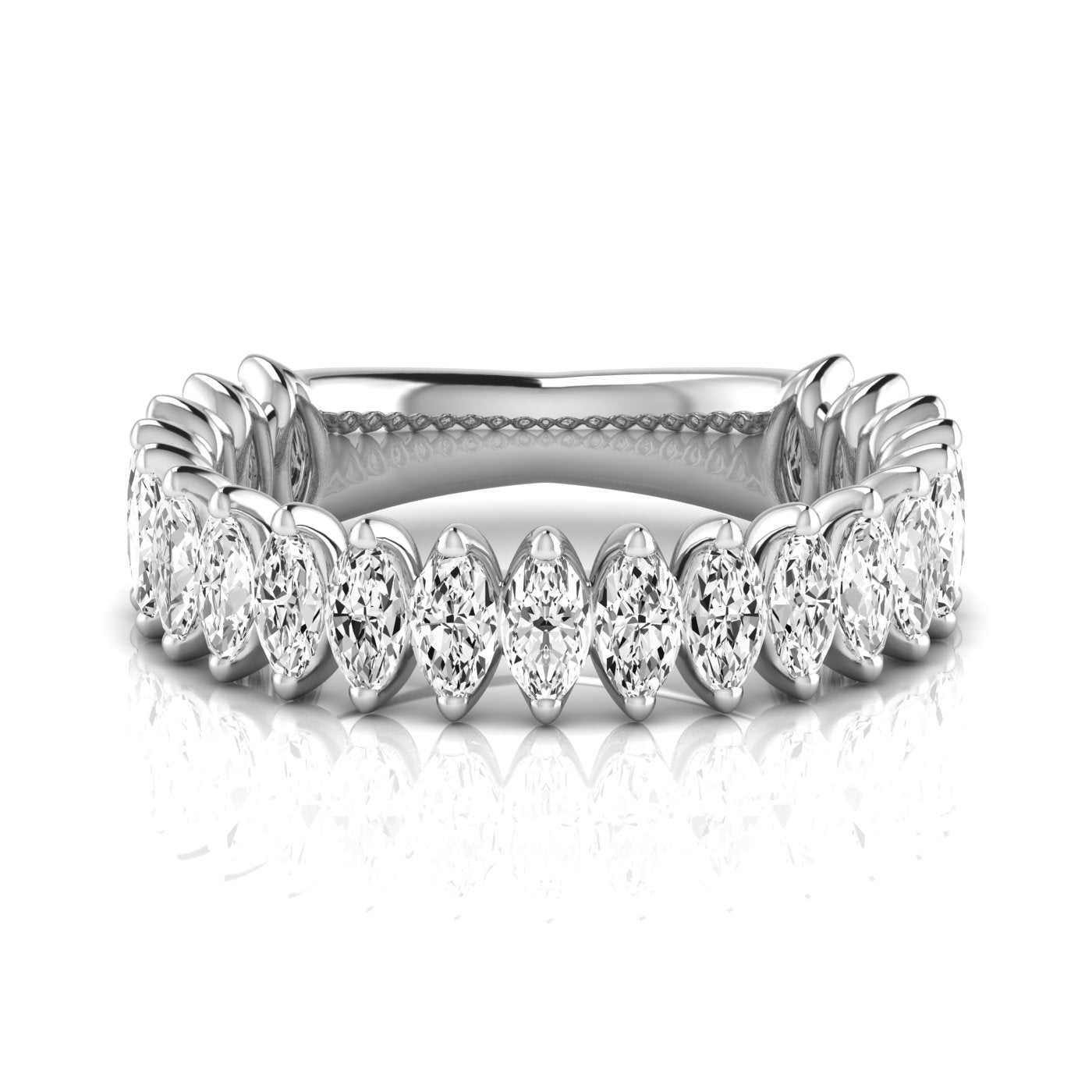 Three Quarter Carat Total Weight Marquise Diamond Wedding Band in White Gold