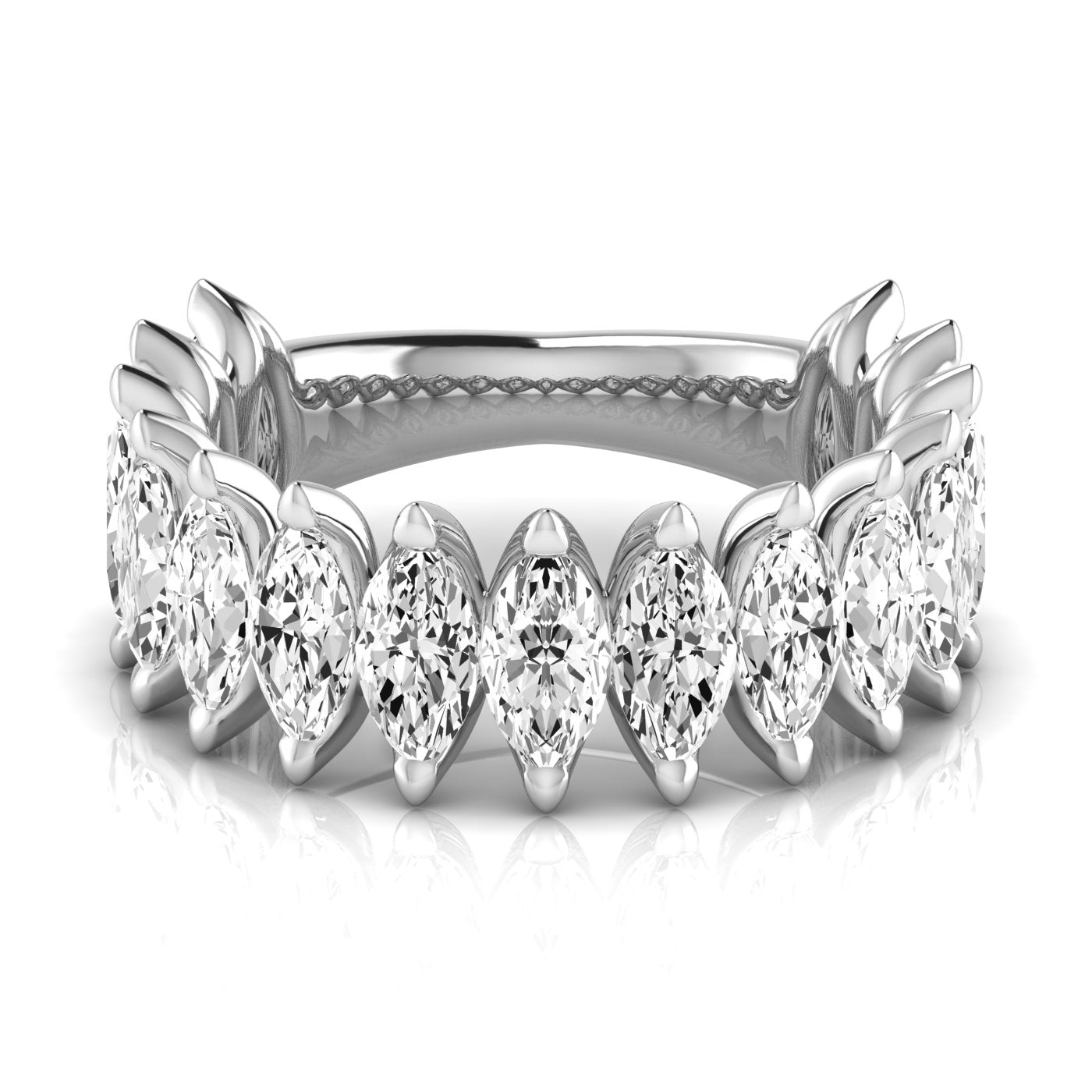 3/4 Carat Total Weight Marquise Diamond Wedding Band in White Gold