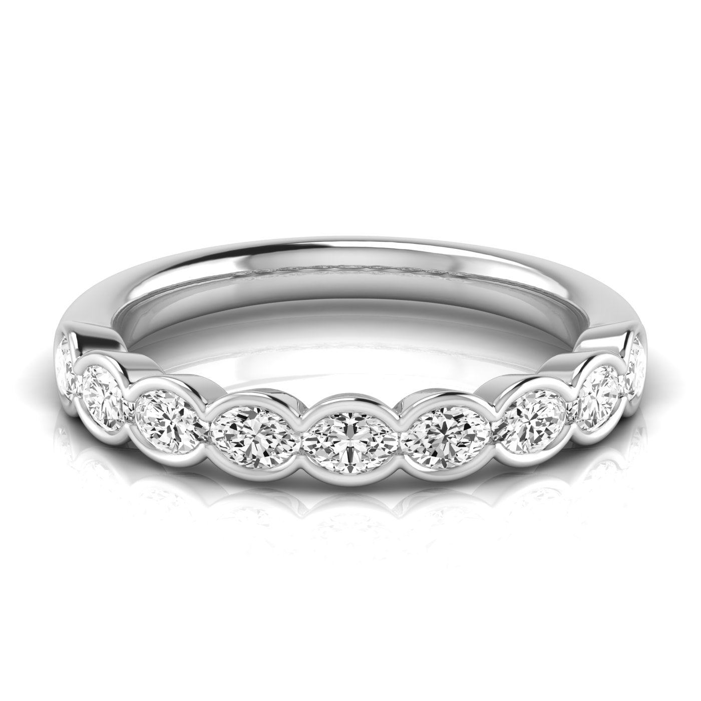 Half Carat Total Weight Oval Diamond Wedding Band in White Gold