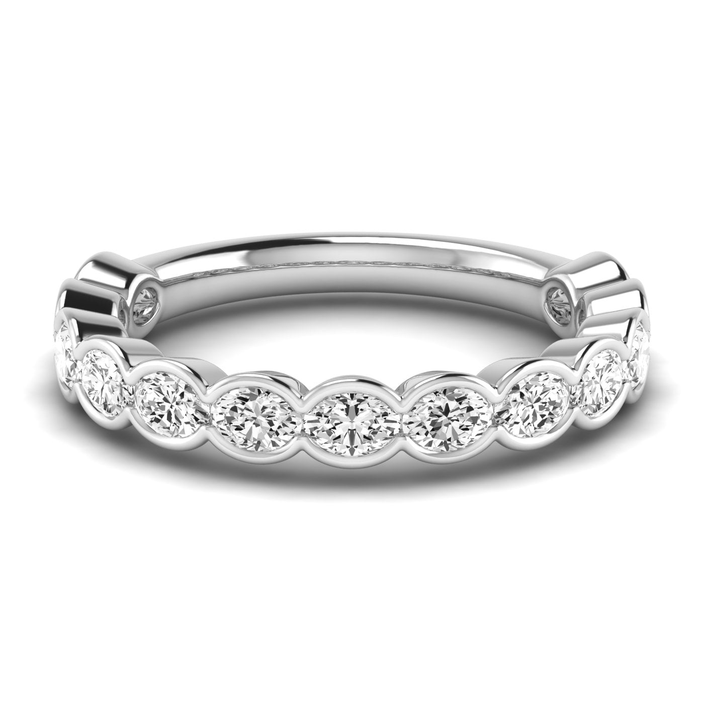 Three-Quarter Carat Total Weight Oval Diamond Wedding Band in White Gold, SI1-SI2 Clarity, G-H Color